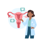 a doctor pointing to a uterus and ovaries on how to prevent cervical cancer