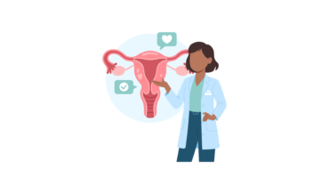 a doctor pointing to a uterus and ovaries on how to prevent cervical cancer