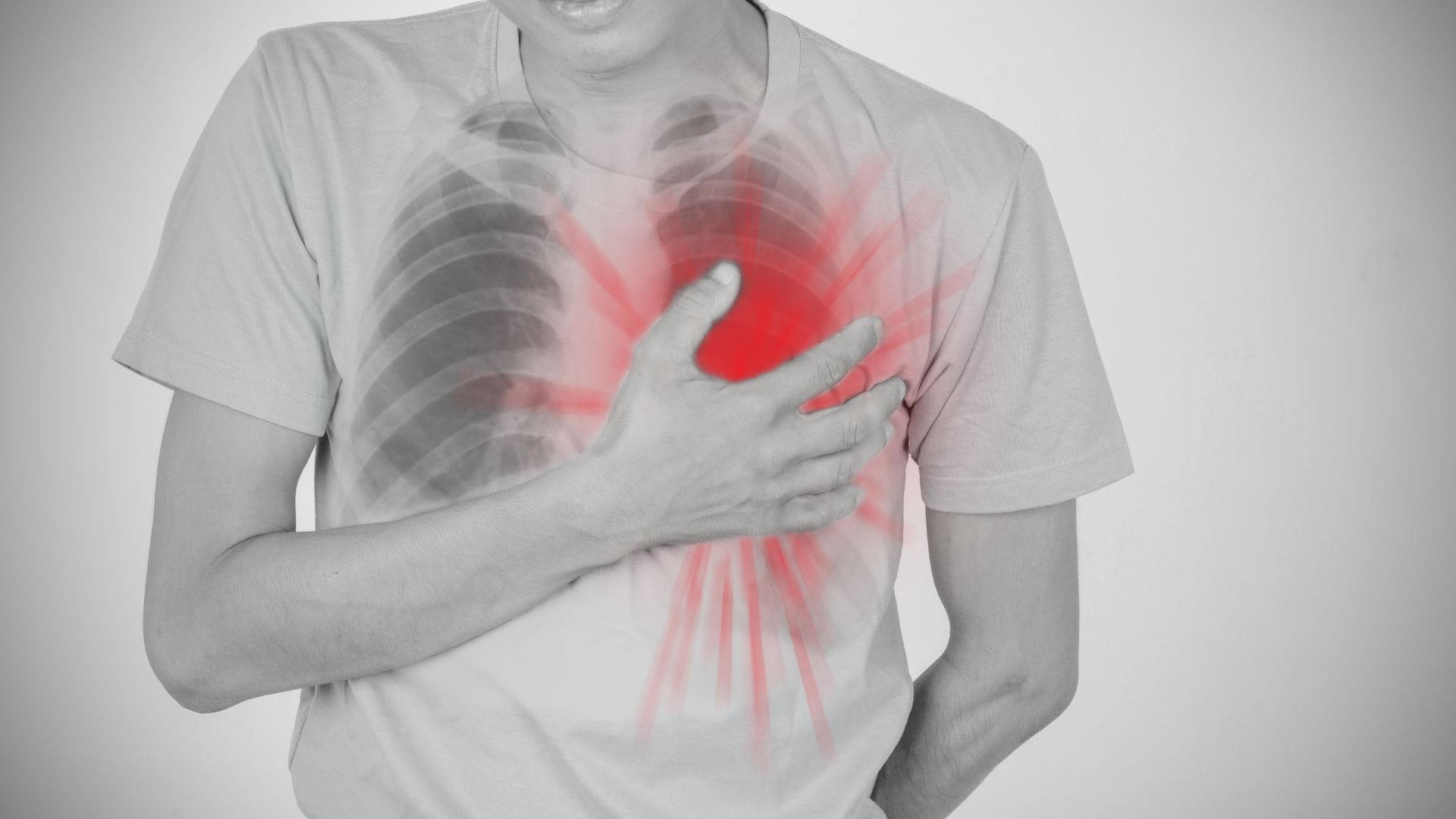 Man experiencing chest pain, Rheumatic Heart Disease concept