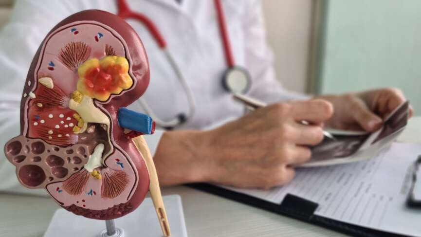 doctor with kidney model for treatment and dialysis of kidney