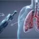 a medical illustration representing asthma which is a chronic, non-curable inflammatory lung disease causing airway swelling, tightening, and mucus production, which leads to coughing, wheezing, and breathing difficulties