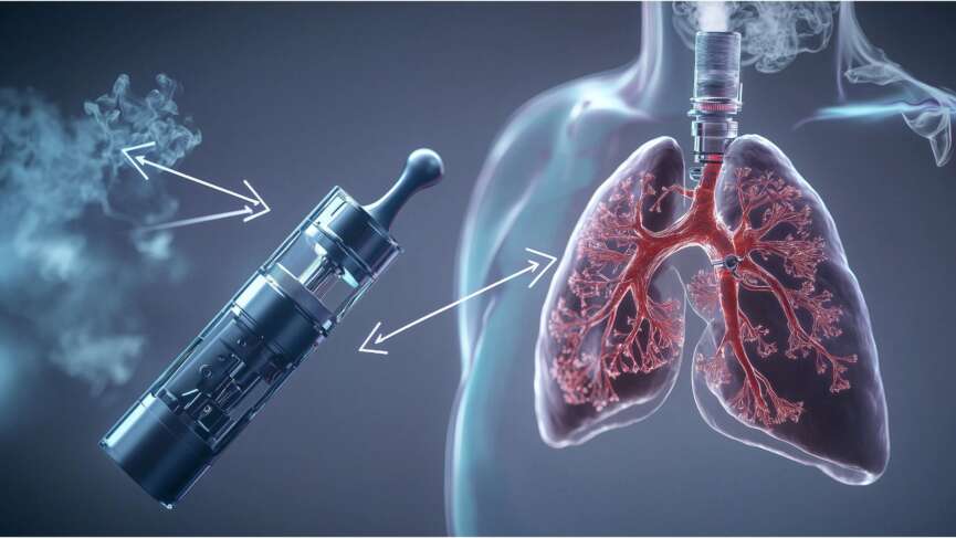 a medical illustration representing asthma which is a chronic, non-curable inflammatory lung disease causing airway swelling, tightening, and mucus production, which leads to coughing, wheezing, and breathing difficulties