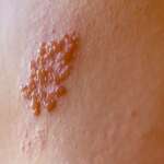 herpes zoster (varicella-zoster virus) skin rash and blisters on body representing warning signs of herpes