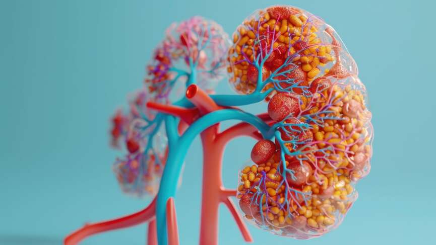 a close-up artifical kidney representing different stages of chronic kidney disease