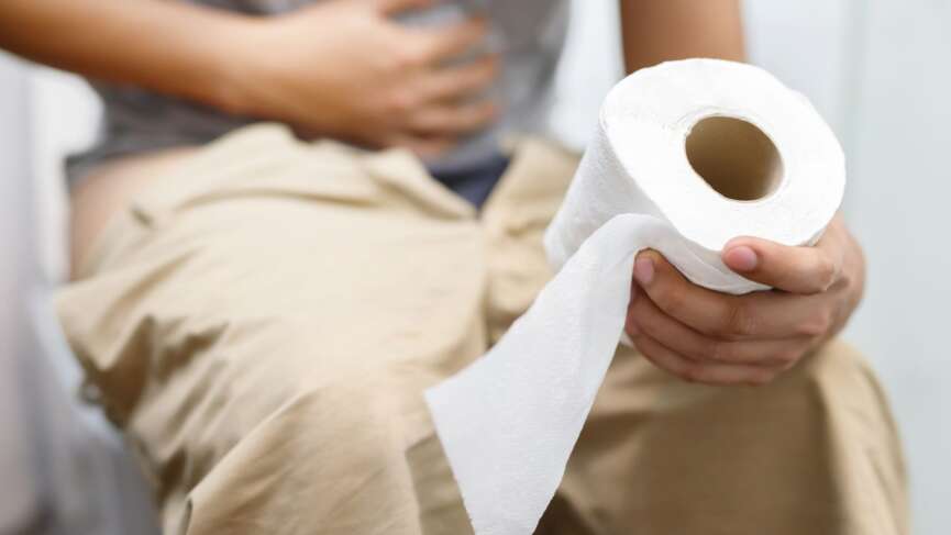 Men have bowel incontinence and stomach pain diarrhea concept