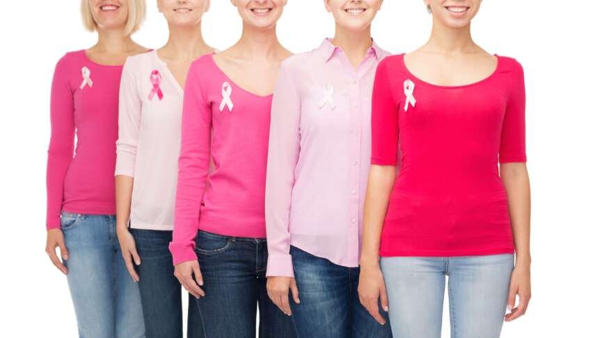 a group of female with pink ribbon breast cancer awareness concepts representing the types of breast cancer