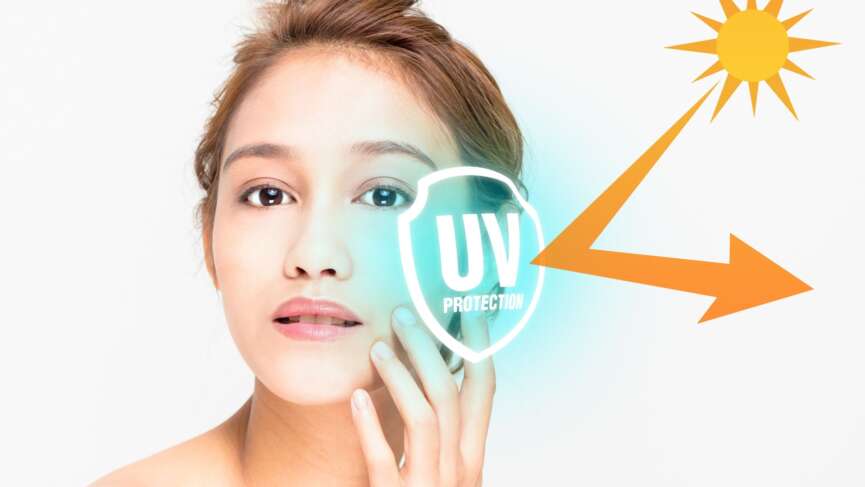 a young beautiful girl with a clean white background showing the concept of uv penetration in our skin