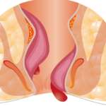 Medical infographic with diseases of the anus, hemorrhoids, and symptoms of anal fistula