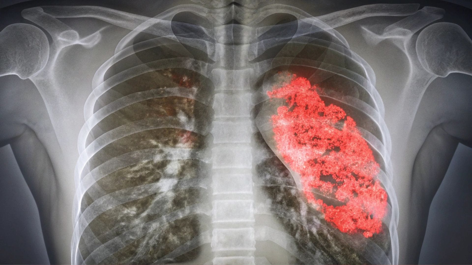 infected lungs in medical illustration as the signs of pneumonia
