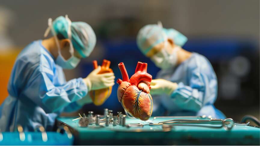 3d rendering image illustrating the process of heart transplantation, including donor selection, surgical procedure