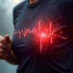 a sick man with fast heart rate concept running outdoors for wellness, and digital health