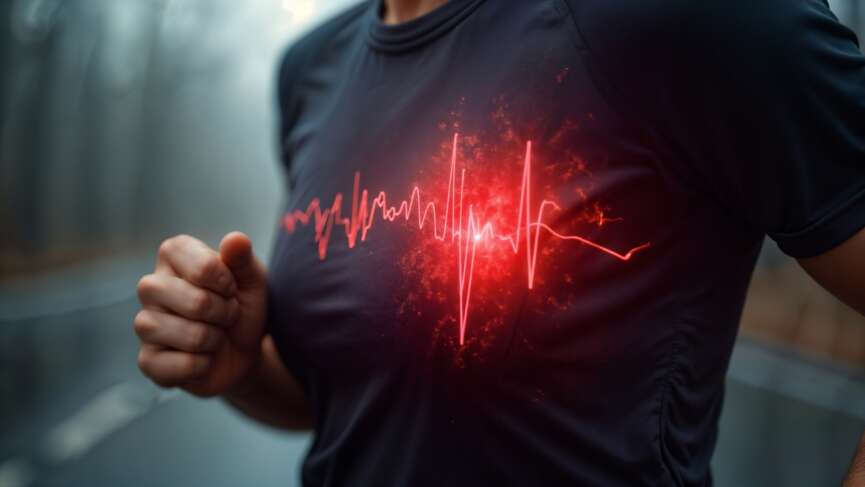 a sick man with fast heart rate concept running outdoors for wellness, and digital health