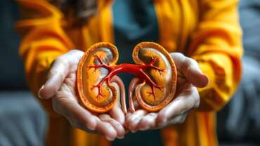 The healthy kidney model in the doctor palm hand. Kidney transplant concept