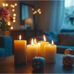 Burning scented candles in dark at night in room