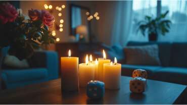 Burning scented candles in dark at night in room