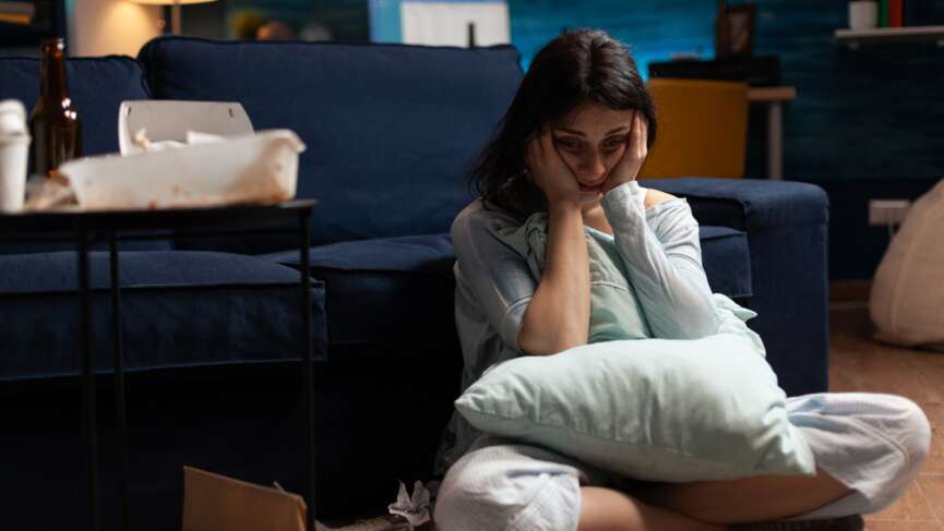 Stressed worried female feeling anxious and worried. CBD and Anxiety concept