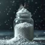 a jar full of baking soda spills over the surface. benefits of baking soda concept