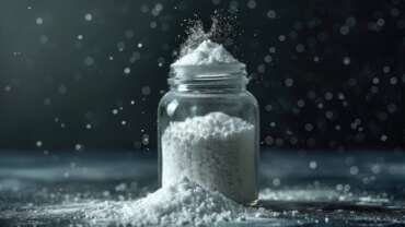 a jar full of baking soda spills over the surface. benefits of baking soda concept