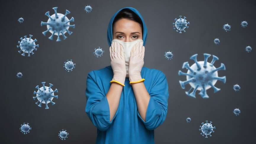Close up of woman in mask. Preventing infections concept