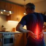 Man holding his lower back due to back pain. Signs of back pain concept