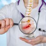 Detailed examination of a bone marrow biopsy model by a medical professional