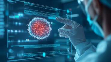 AI in cancer detection concept representing biomarker visualization in a digital platform symbolizing disease detection and medical research