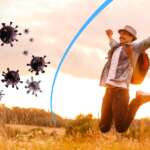 Man in the field, virus protection illustration. natural treatment and lifestyle changes for disease recovery concept
